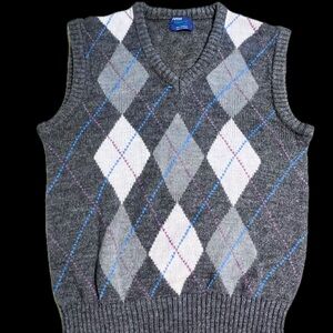 VINTAGE argyle diamond pattern men’s knit sweater vest v neck neutral layer 70s‎